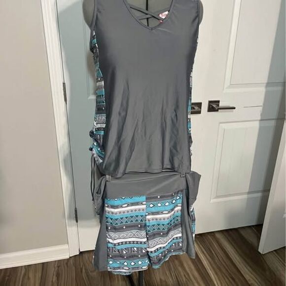 2X Tankini Swim Suit NWOT gray blue white - Picture 1 of 4
